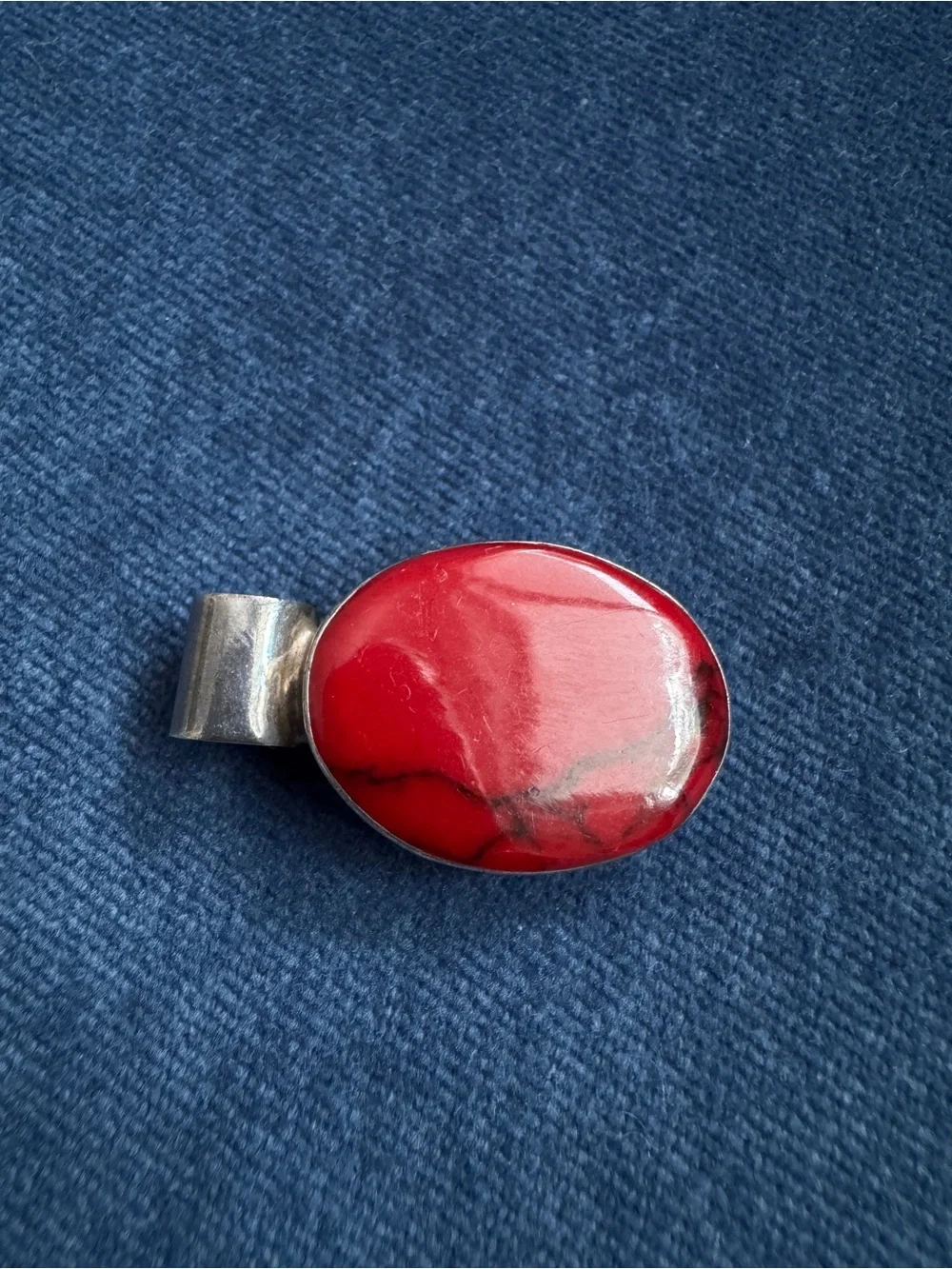 VINTAGE ATI MEXICO 925 STERLING SILVER RED JASPER GEMSTONE PENDANT